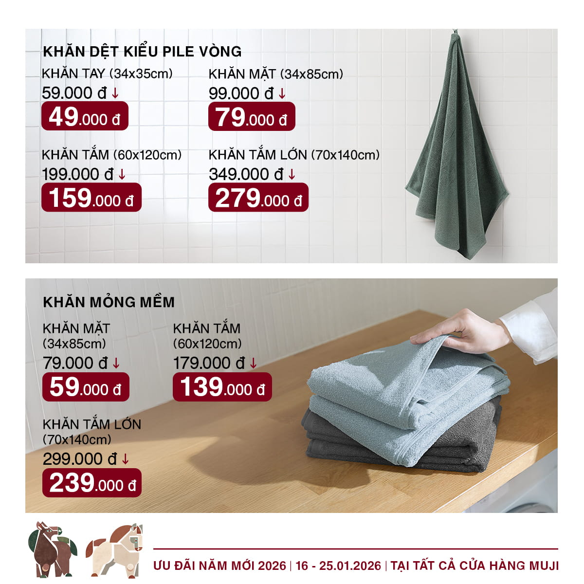 Các sản phẩm khăn lau của MUJI vừa thấm hút tốt lại không bị xơ vải rất đáng sử dụng muji-uu-dai-nam-moi