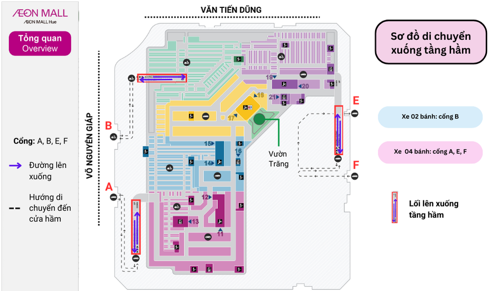 Sơ đồ gửi xe tầng hầm tại AEON MALL Huế