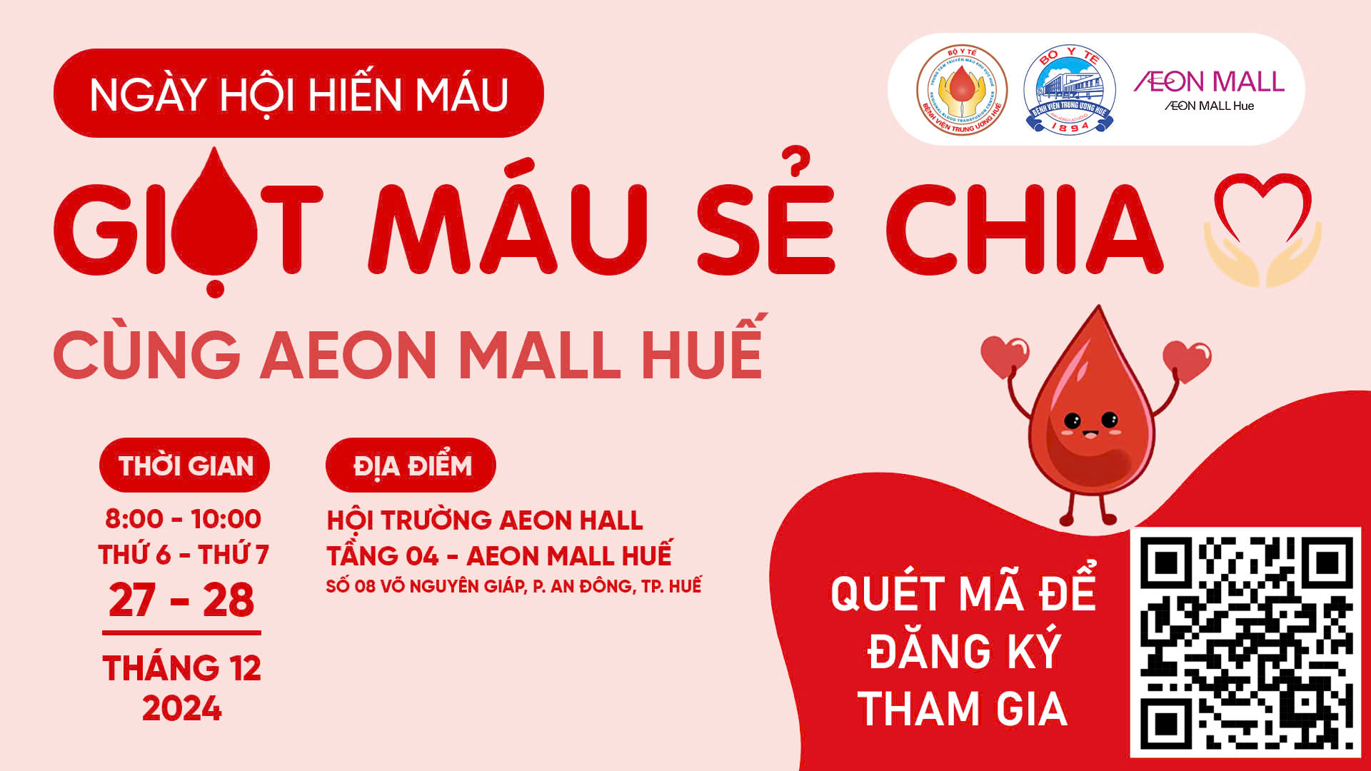 SỰ KIỆN HIẾN MÁU TÌNH NGUYỆN – LAN TỎA YÊU THƯƠNG, CHUNG TAY VÌ CỘNG ĐỒNG CÙNG AEON MALL HUẾ