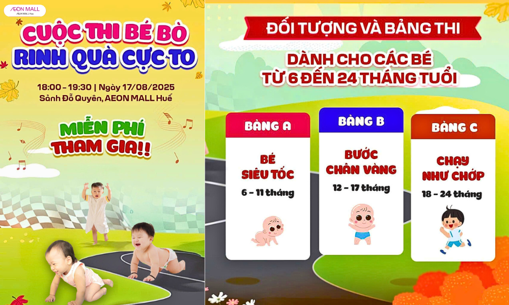 Cuộc Thi Bé Bò Tại AEON MALL Huế Sân chơi Cho Các Bé 6–24 Tháng Tuổi