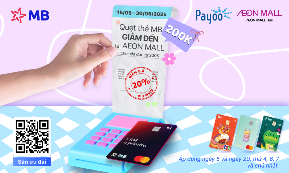 Khui ưu đãi 20% cho chủ thẻ tín dụng MB tại AEON MALL