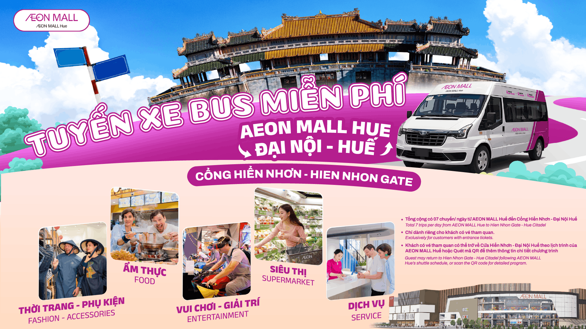 Xe Buýt Miễn Phí Từ Đại Nội Đi AEON MALL Huế Tiện Lợi Cho Du Khách