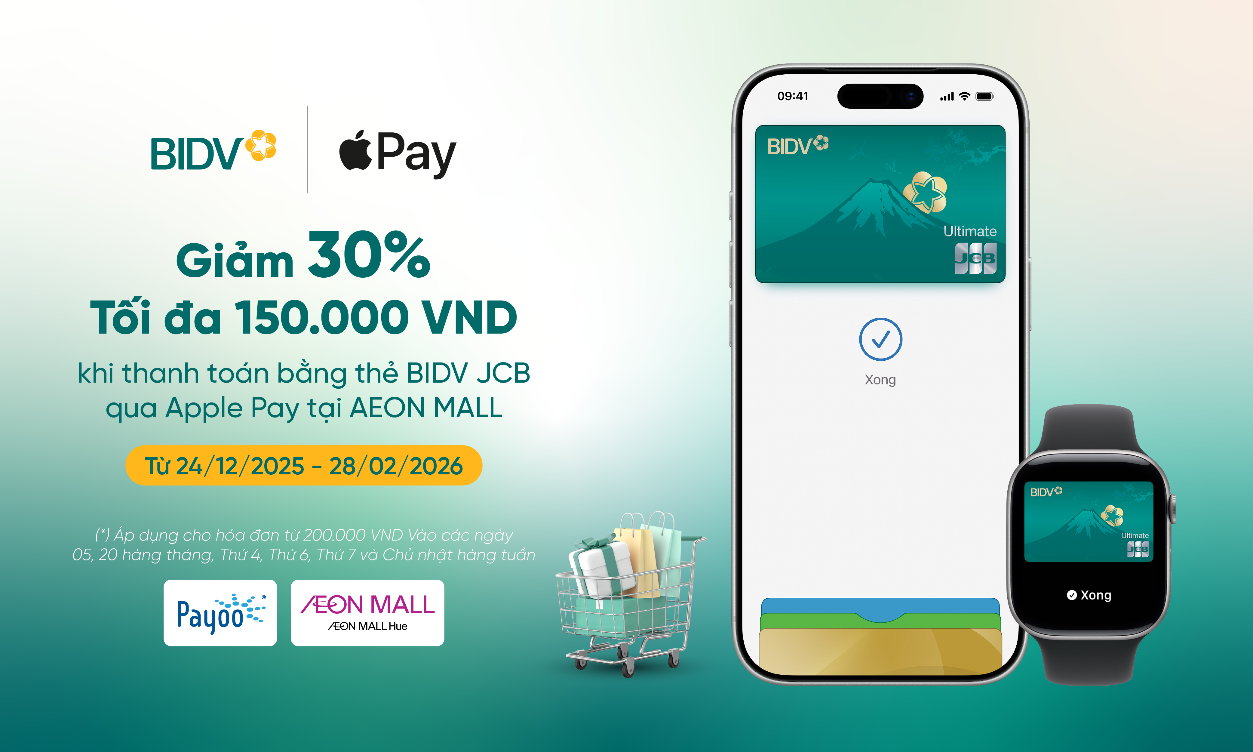 Khuyến Mãi Thẻ Tại AEON MALL Huế Giảm 30% Khi Chạm Thẻ BIDV JCB Trên Apple Pay