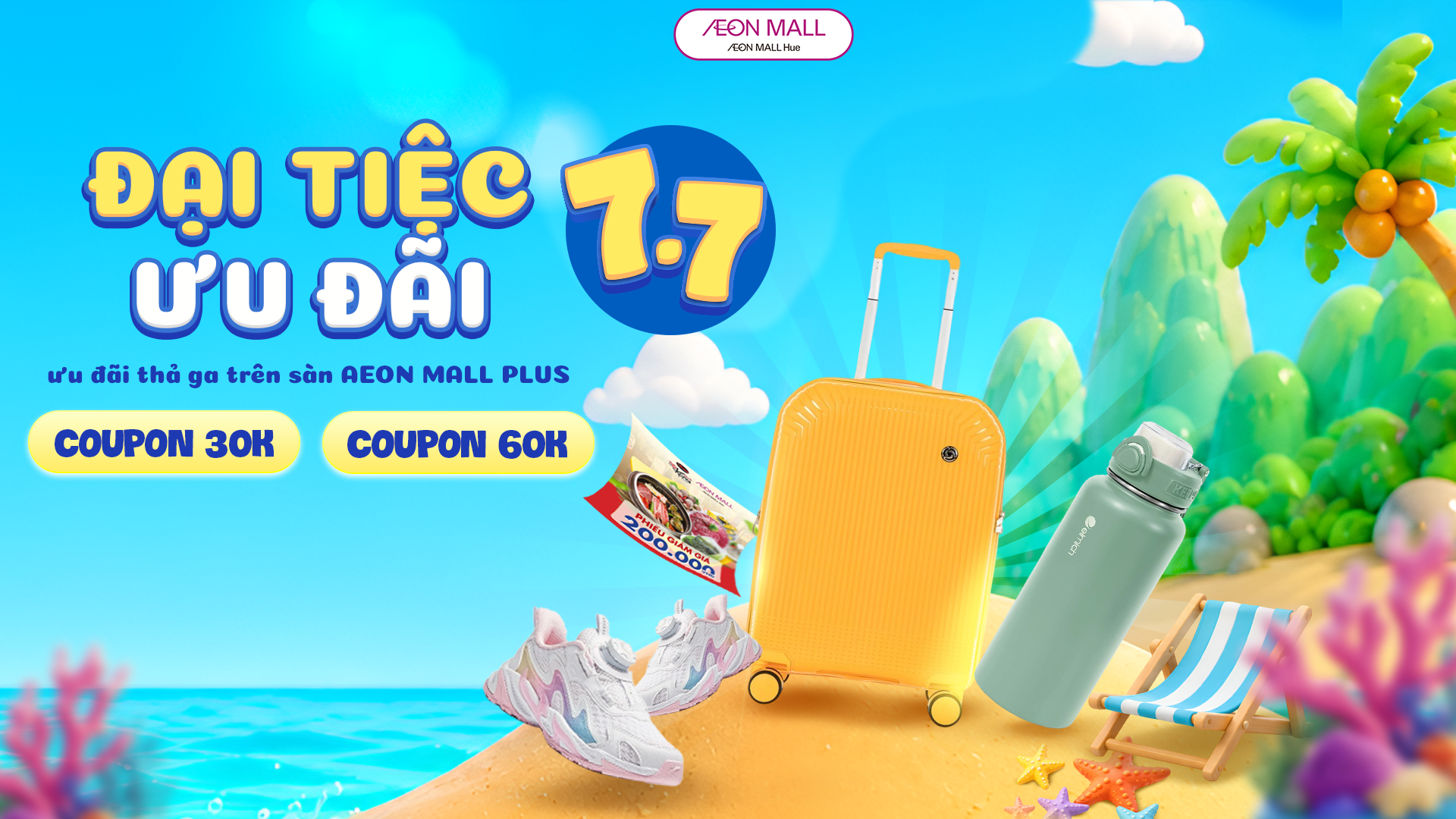 07.07 SĂN COUPON SIÊU HỜI KHI MUA SẮM ONLINE TRÊN AEON MALL PLUS