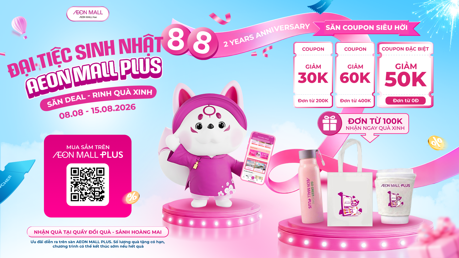 Sinh Nhật AEON MALL PLUS 08.08 – Săn Coupon & Nhận Quà Tại AEON MALL Huế