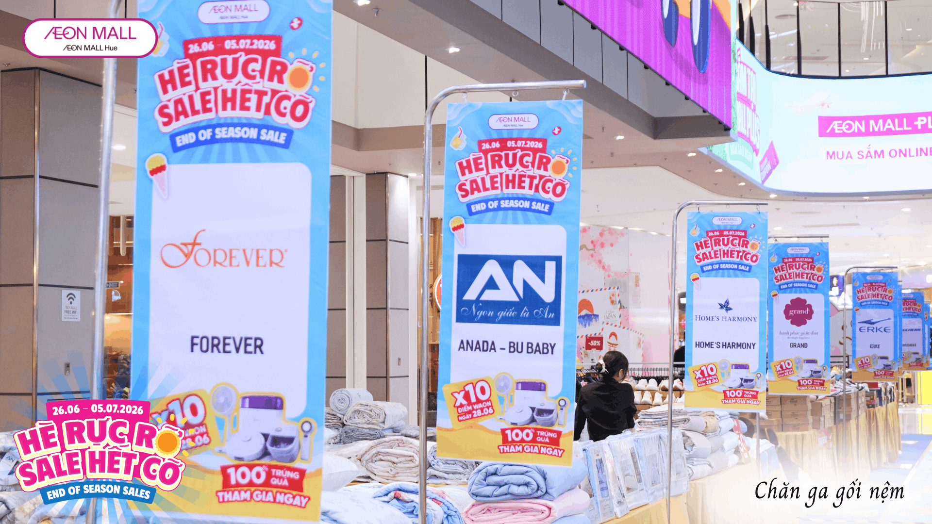 SALE HÈ RỰC RỠ – CHĂN GA GỐI ĐỆM GIÁ ƯU ĐÃI TẠI AEON MALL HUẾ