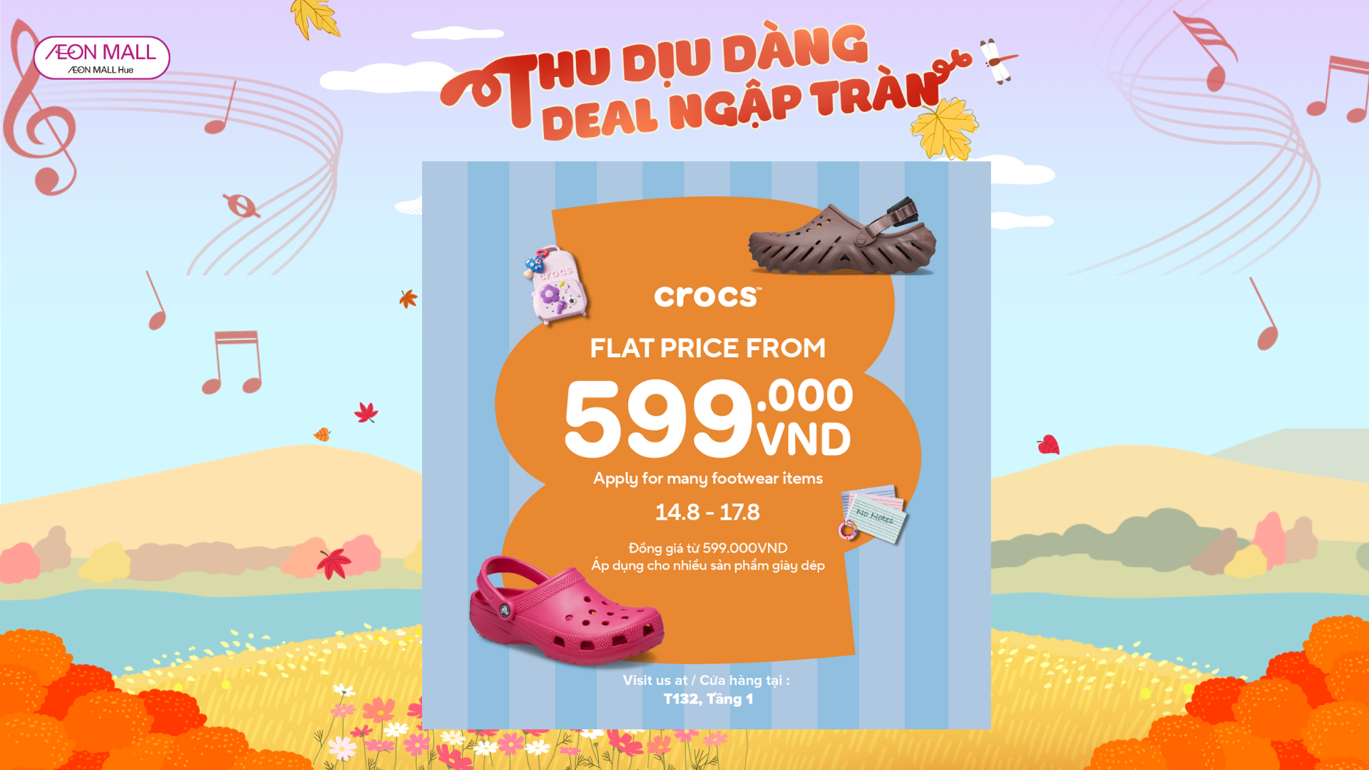 Đồng giá từ 599.000  Áp dụng cho nhiều sản phẩm giày dép tại Crocs Aeon Huế