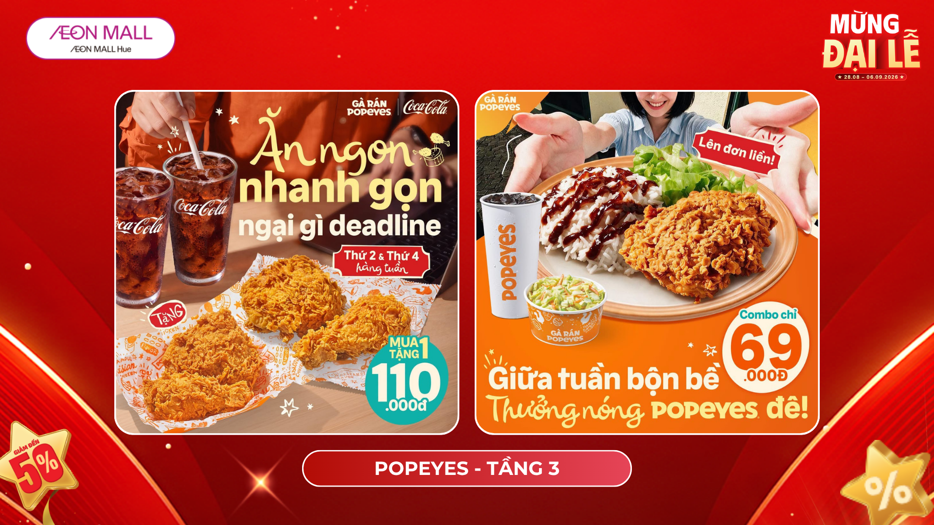 HOT DEAL GÀ RÁN NGÀY GIỮA TUẦN CÙNG POPEYES