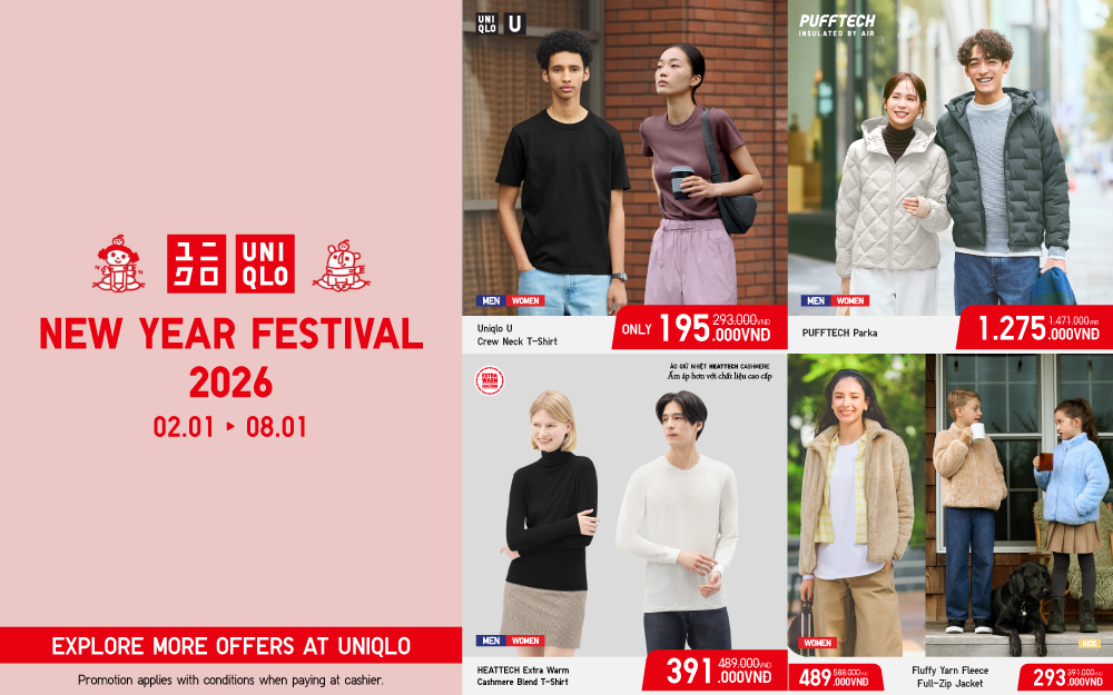 ĐỪNG BỎ LỠ ƯU ĐÃI ĐẦU NĂM CHỈ TỪ 195.000 VNĐ TẠI UNIQLO