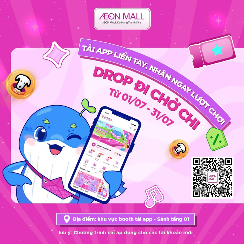 Tải app AEON MALL và tham gia chương trình “Drop đi chờ chi” để thử vận may với xác suất trúng quà “xịn” 100% 