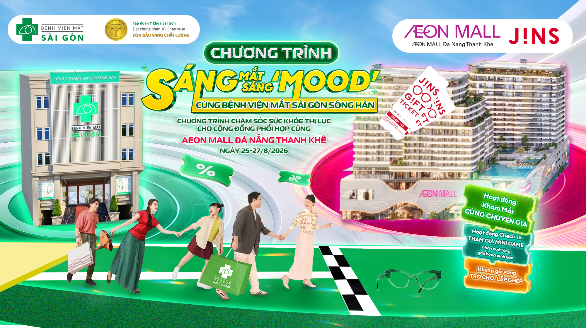 Khám Mắt Miễn Phí Và Nhận Quà Tặng Từ Bệnh Viện Mắt Sài Gòn Sông Hàn & JINS Tại AEON MALL Đà Nẵng Thanh Khê