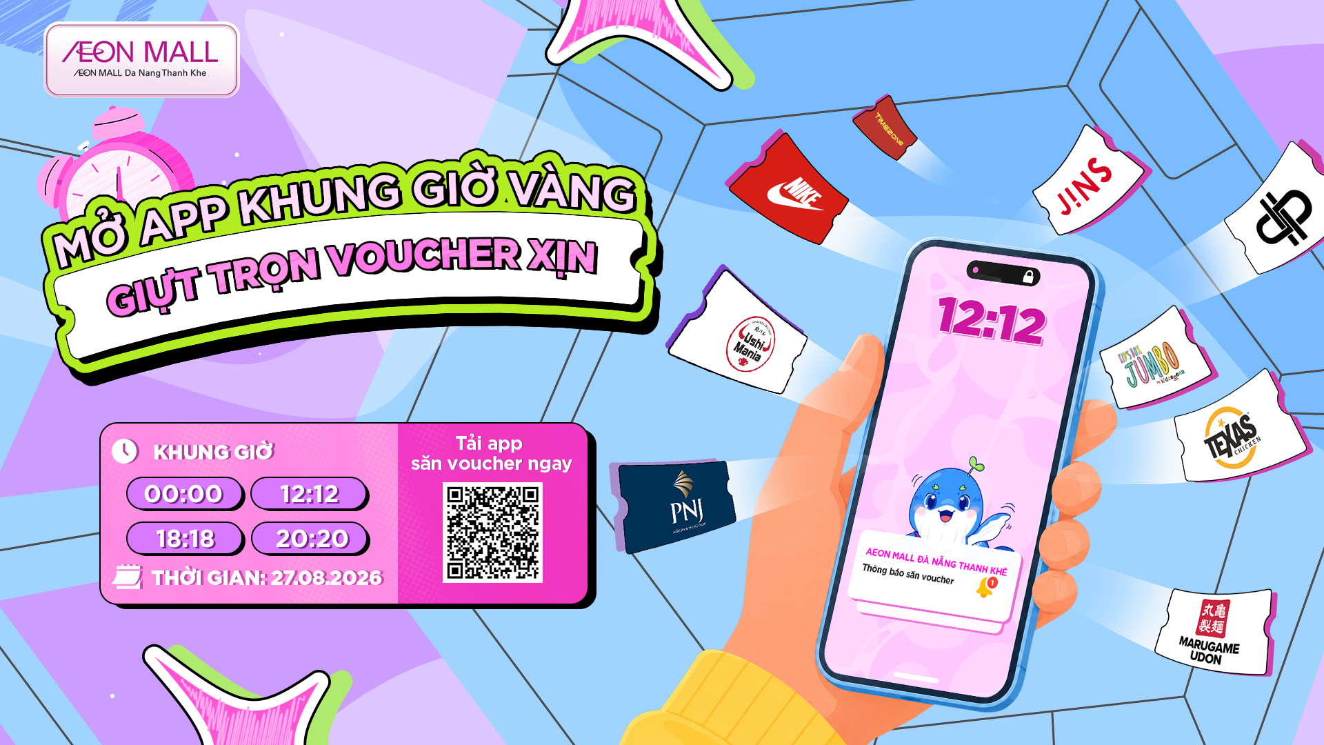 Săn Voucher Độc Quyền Khung Giờ Vàng Trên Ứng Dụng AEONMALL Vietnam Ngày 27/08/2026