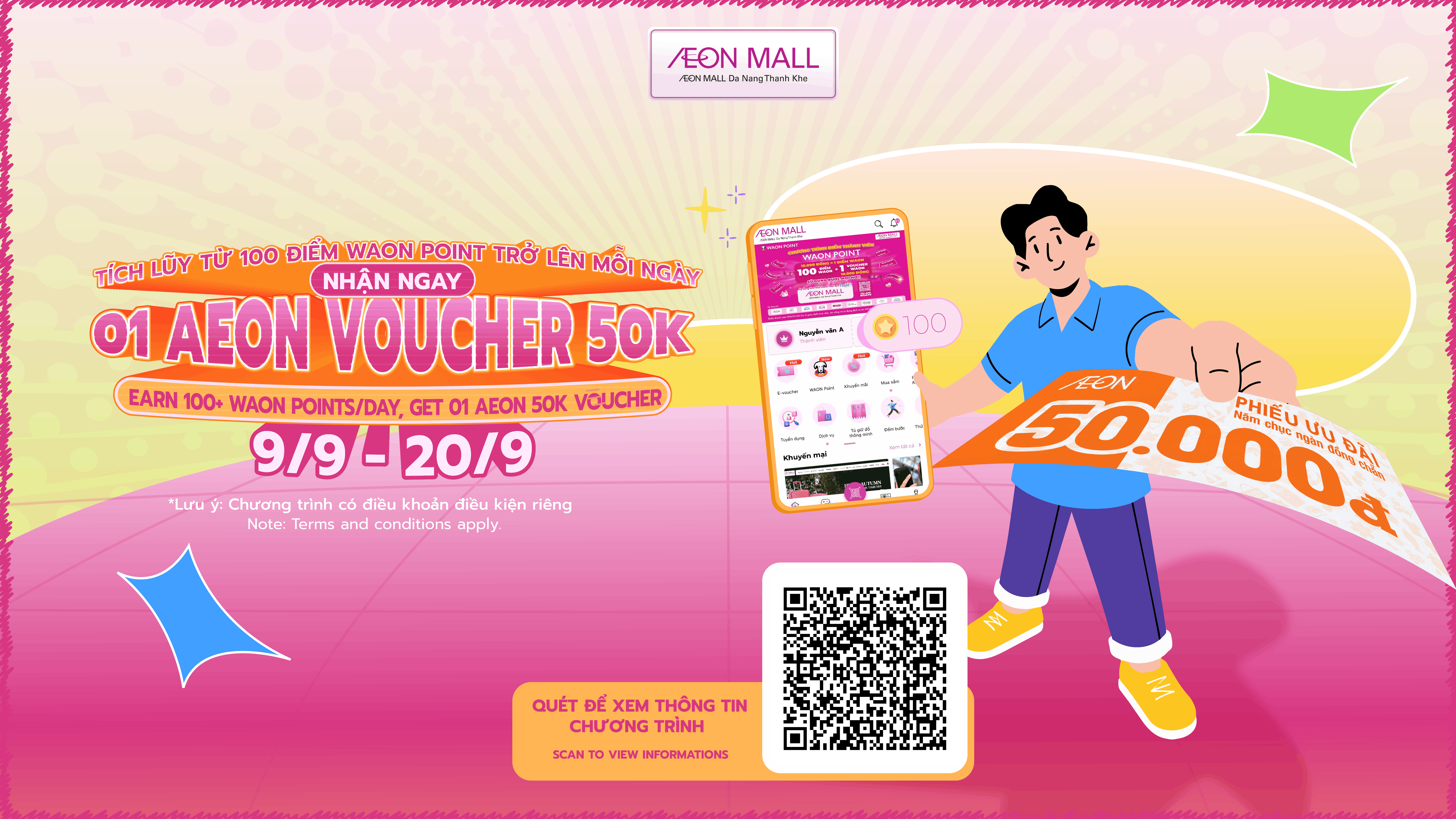 Tích Lũy Từ 100 Điểm WAON Mỗi Ngày - Nhận Ngay AEON Voucher 50K Tại AEON MALL Đà Nẵng Thanh Khê
