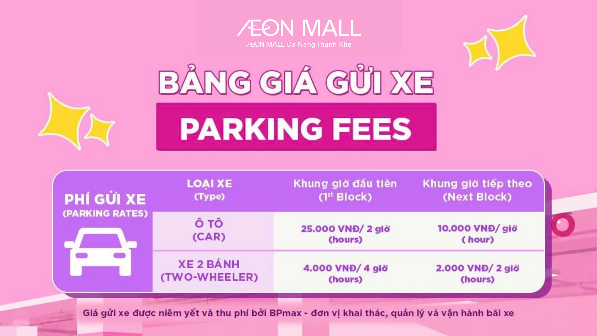 DẠO MALL THẢNH THƠI: HƯỚNG DẪN GỬI XE VÀ BIỂU PHÍ TẠI AEON MALL ĐÀ NẴNG THANH KHÊ