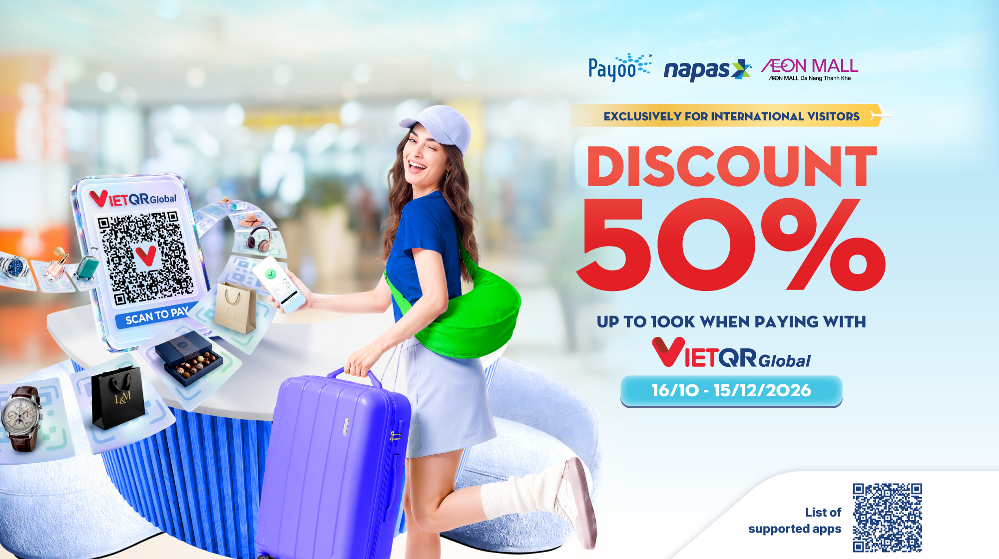 Du Lịch Đà Nẵng Mua Sắm Thả Ga: Tại AEON MALL Giảm Ngay 50% Khi Thanh Toán VietQRGlobal