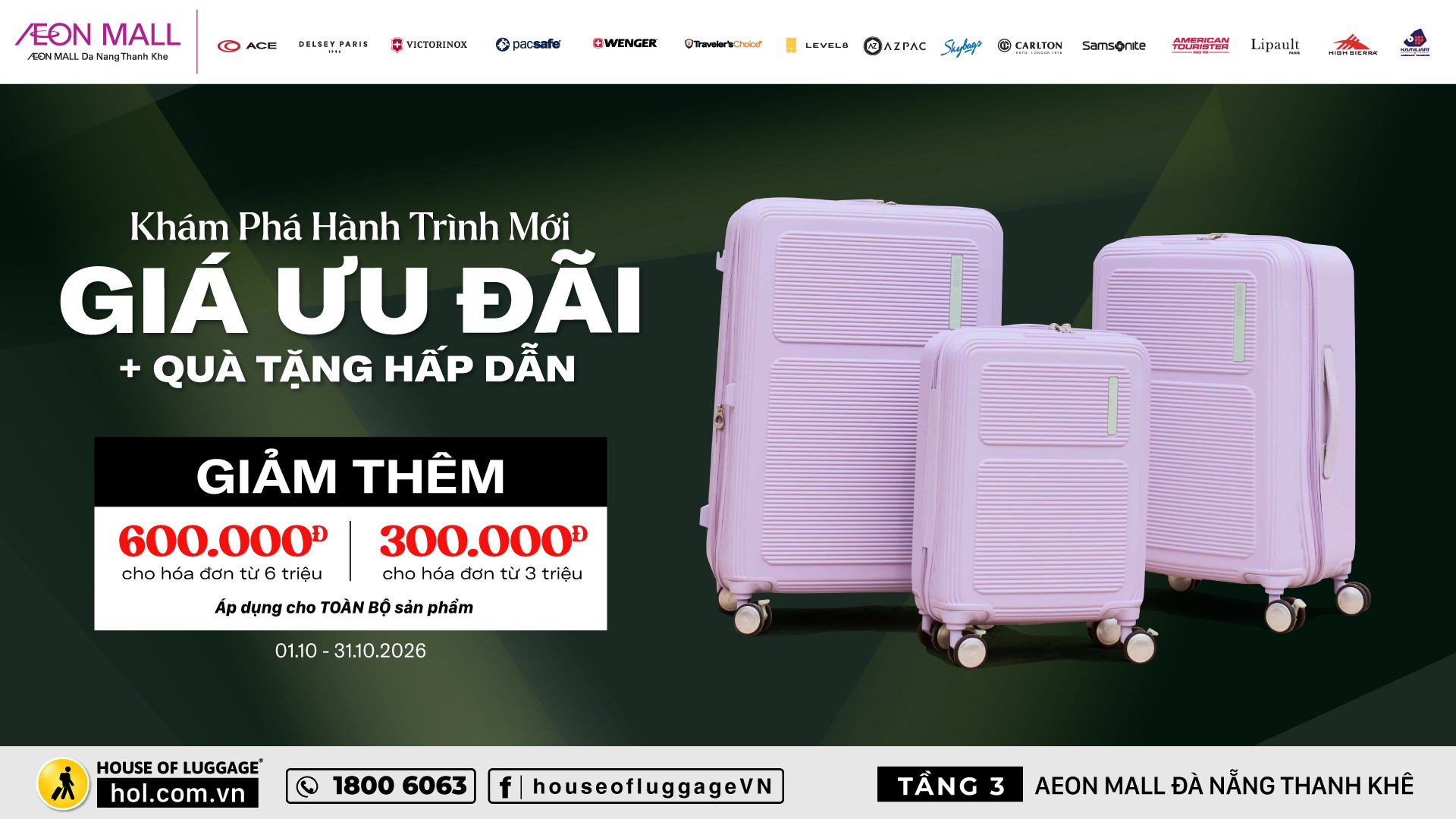 Bùng Nổ Ưu Đãi Tháng 10 Cùng House Of Luggage: Giảm Đến 50% & Cashback Lên Đến 600K