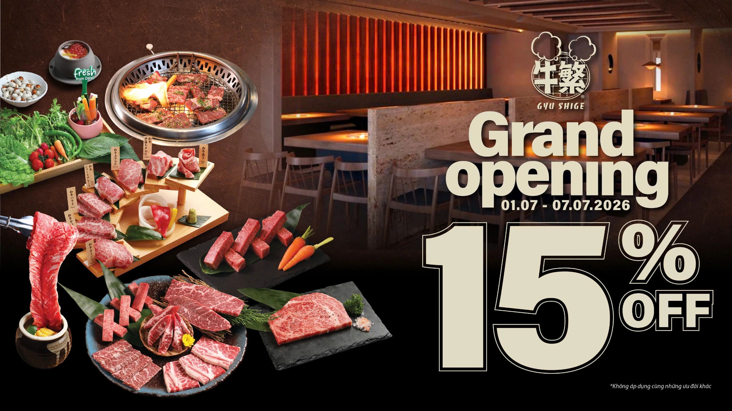 GYU SHIGE KHAI TRƯƠNG:  ĐẠI TIỆC THỊT NƯỚNG YAKINIKU - GIẢM NGAY 15% TỔNG HÓA ĐƠN