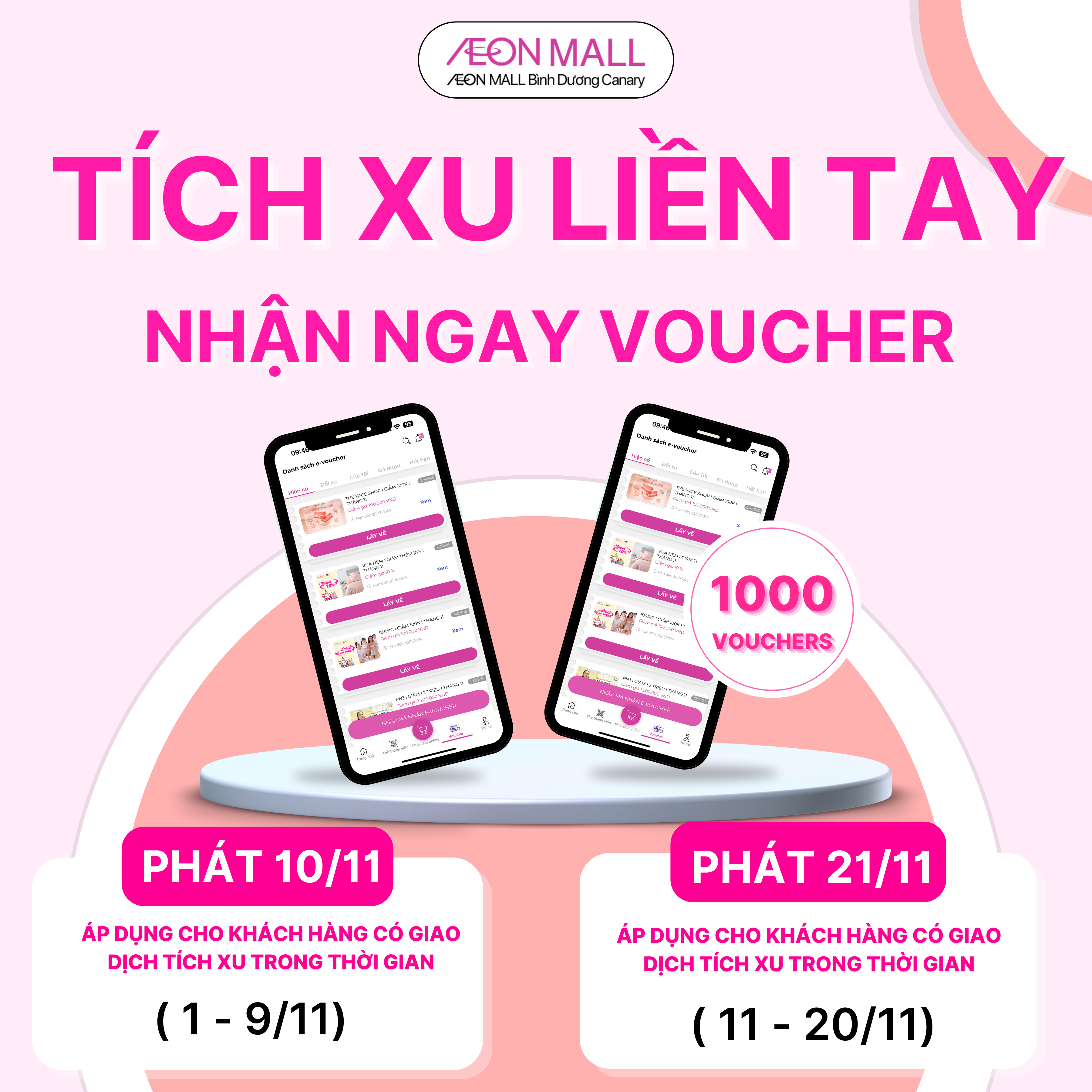 TẶNG 1000 MÃ AEON MALL E-VOUCHER DÀNH CHO KHÁCH HÀNG TÍCH XU 🪙