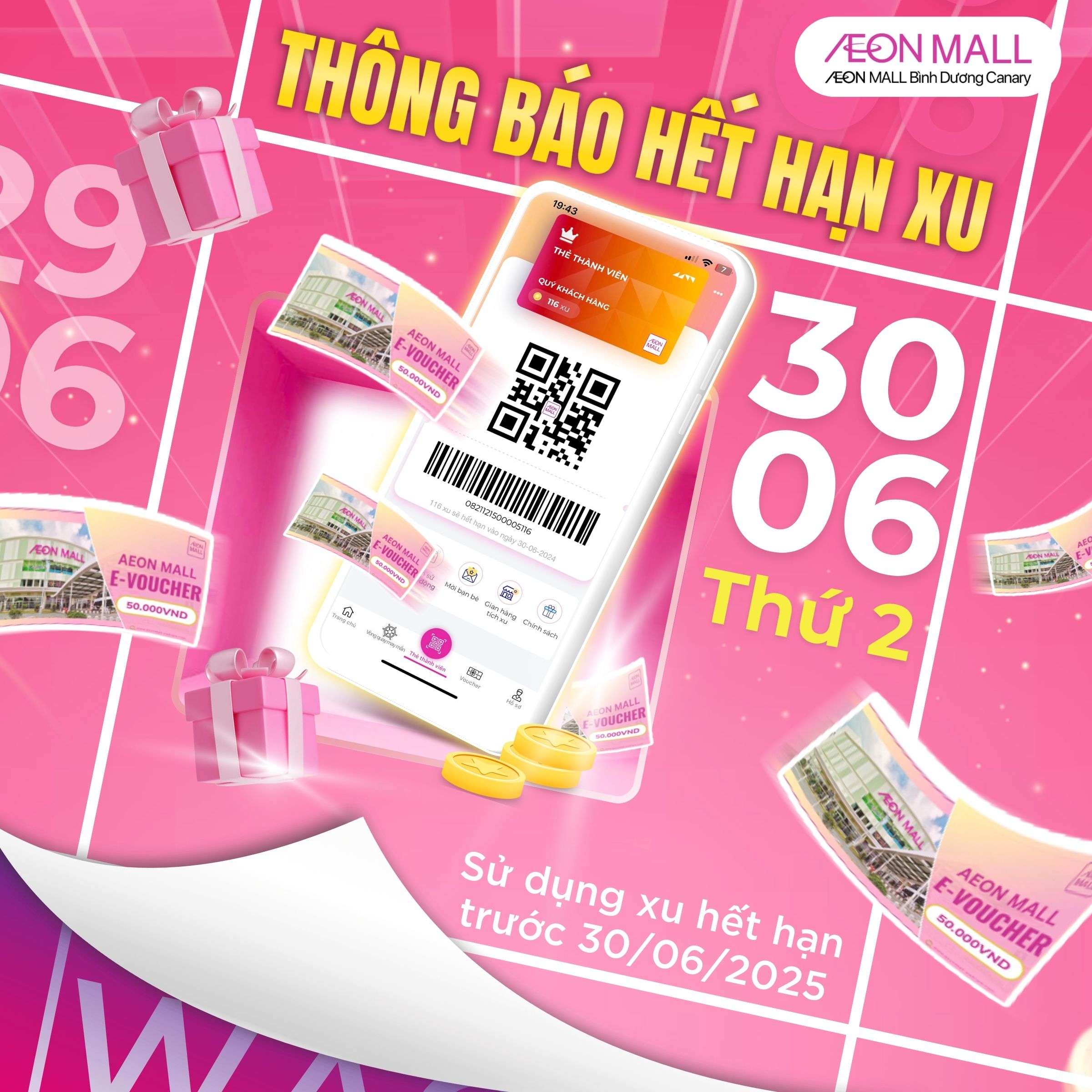 THÔNG BÁO QUAN TRỌNG: SỬ DỤNG XU TRÊN APP AEONMALL VIETNAM TRƯỚC NGÀY 30/06/2025!