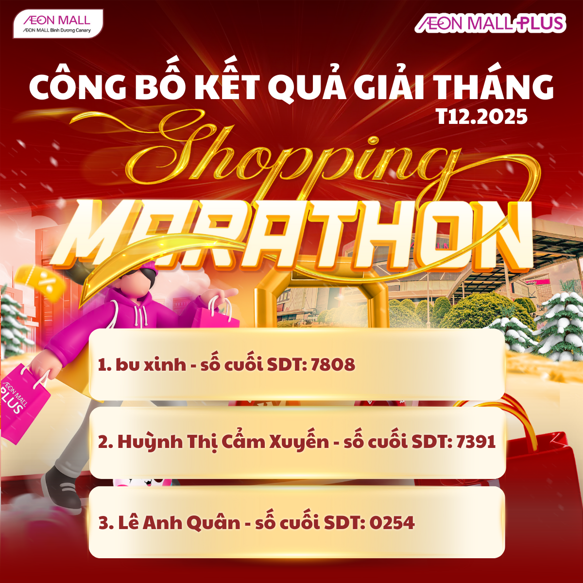 CÔNG BỐ KẾT QUẢ GIẢI THÁNG – SHOPPING MARATHON AEON MALL PLUS