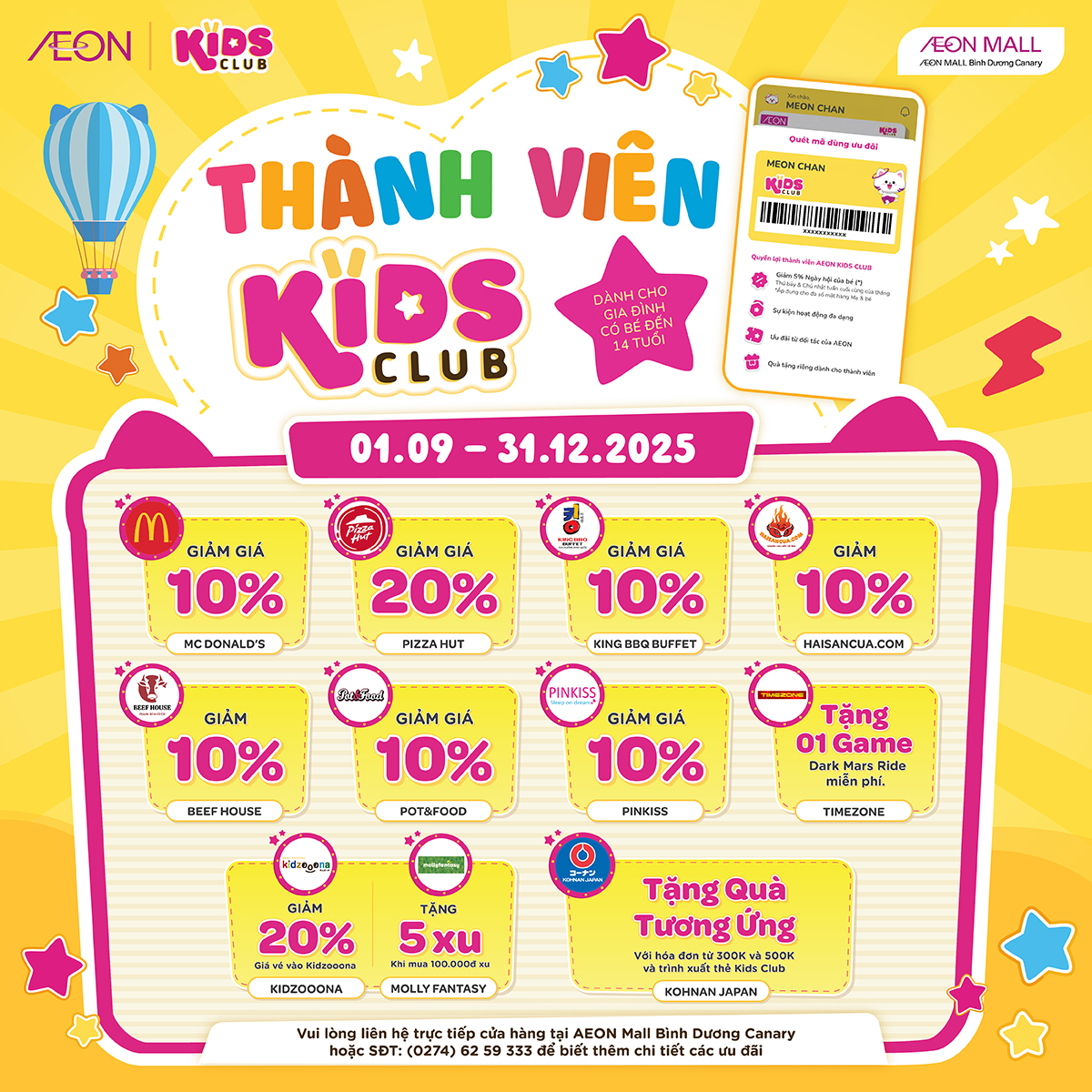 THÀNH VIÊN KIDS CLUB – ƯU ĐÃI ĐỘC QUYỀN TẠI AEON MALL BÌNH DƯƠNG CANARY
