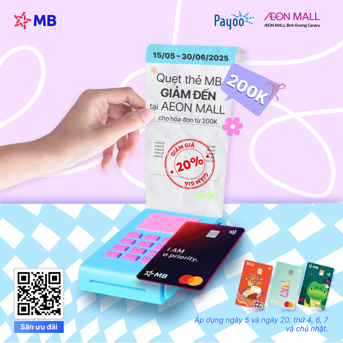 QUẸT 1 CÁI TIẾT KIỆM THOẢI MÁI! Ưu đãi đến 200.000đ tại AEON MALL Bình Dương Canary khi thanh toán bằng thẻ MBbank