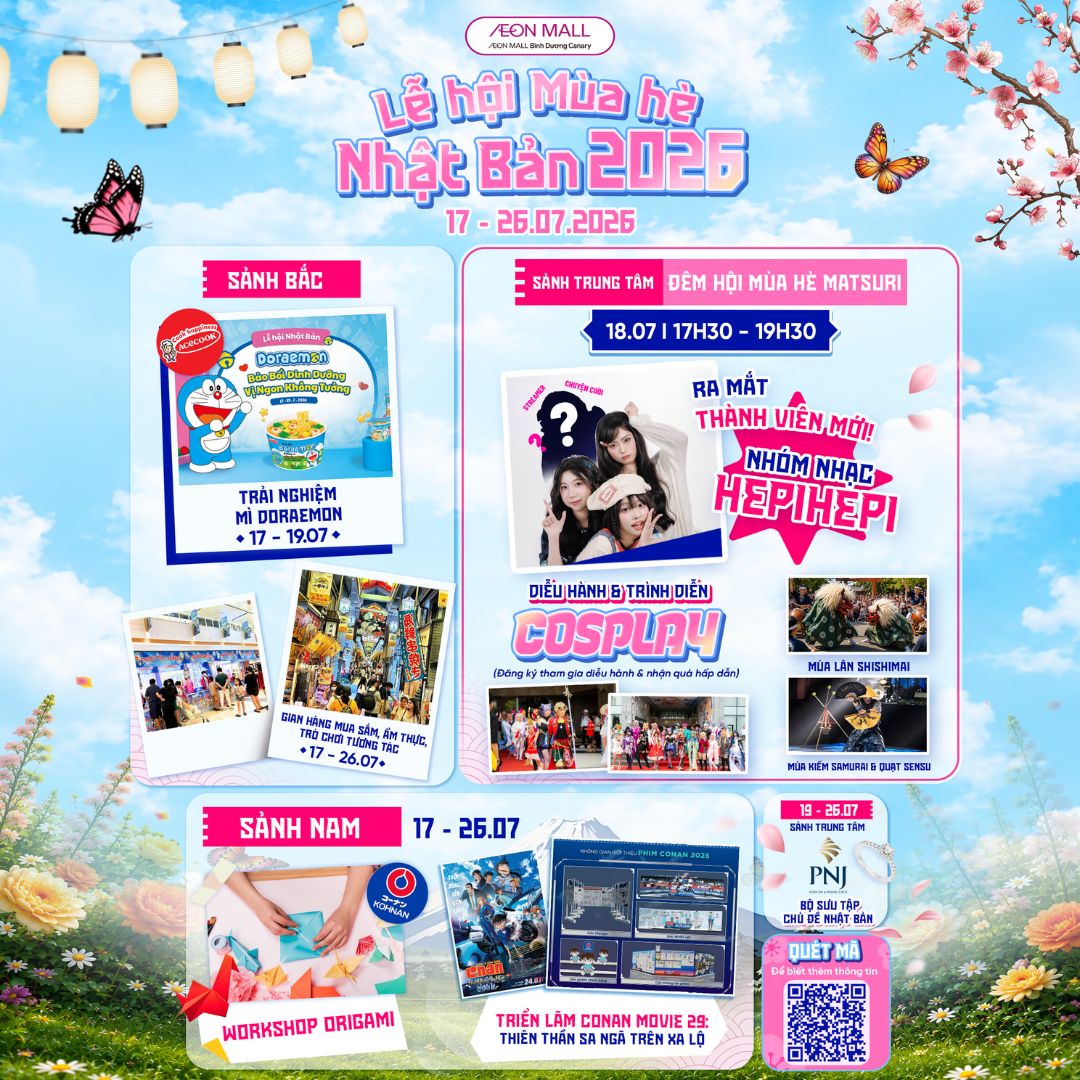 LỄ HỘI NHẬT BẢN JAPAN FAIR 2026: TRẢI NGHIỆM ĐÊM MÙA HÈ RỰC RỠ TẠI AEON MALL BÌNH DƯƠNG CANARY
