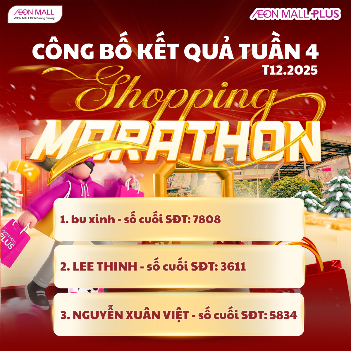 CÔNG BỐ KẾT QUẢ TUẦN 4 – SHOPPING MARATHON AEON MALL PLUS