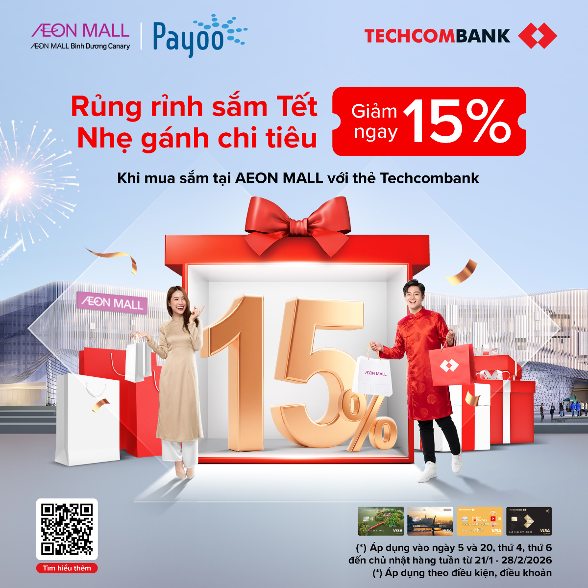 Chủ thẻ Techcombank tưng bừng mua sắm đầu năm với ưu đãi 15%