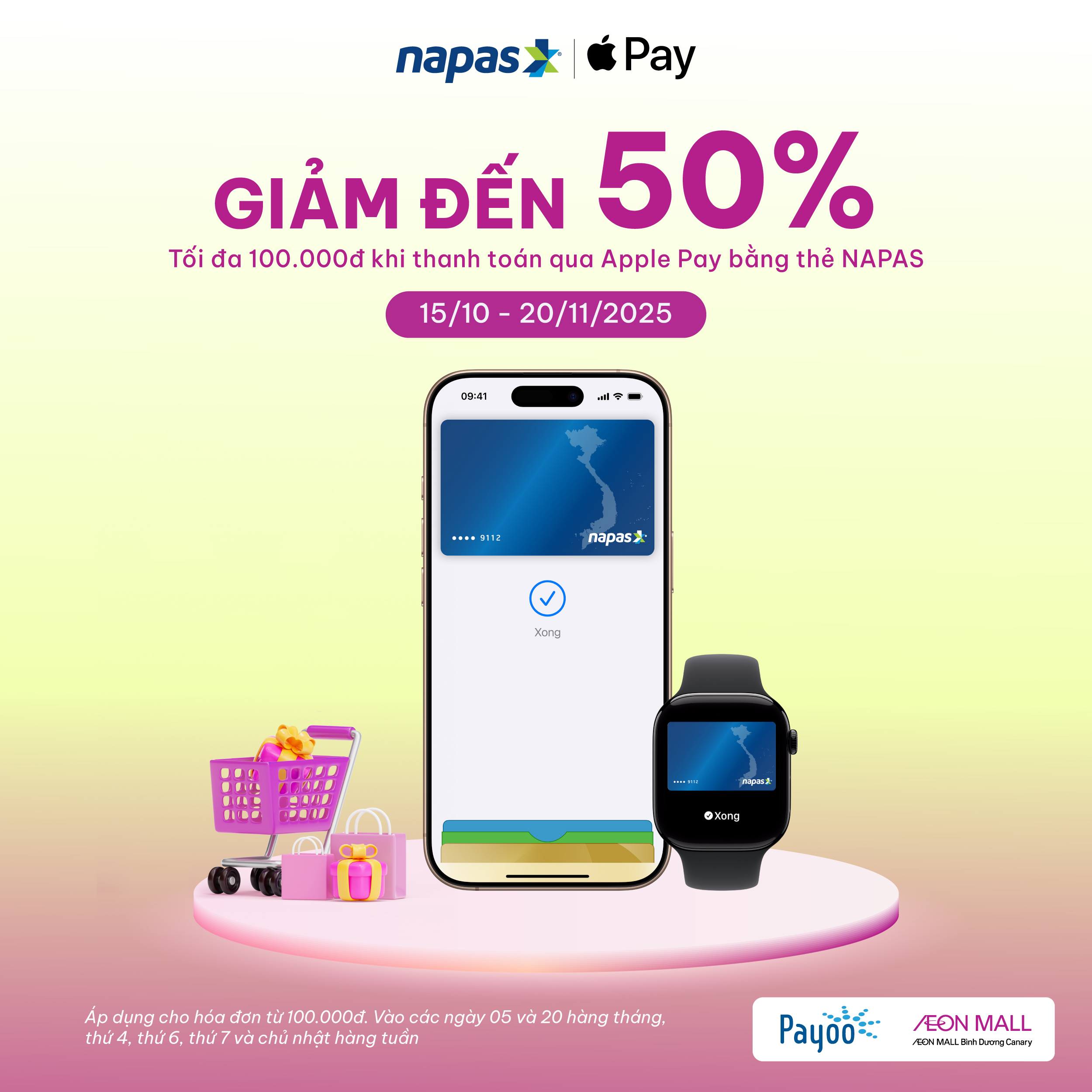 GIẢM ĐẾN 50% KHI THANH TOÁN QUA APPLE PAY BẰNG THẺ NAPAS