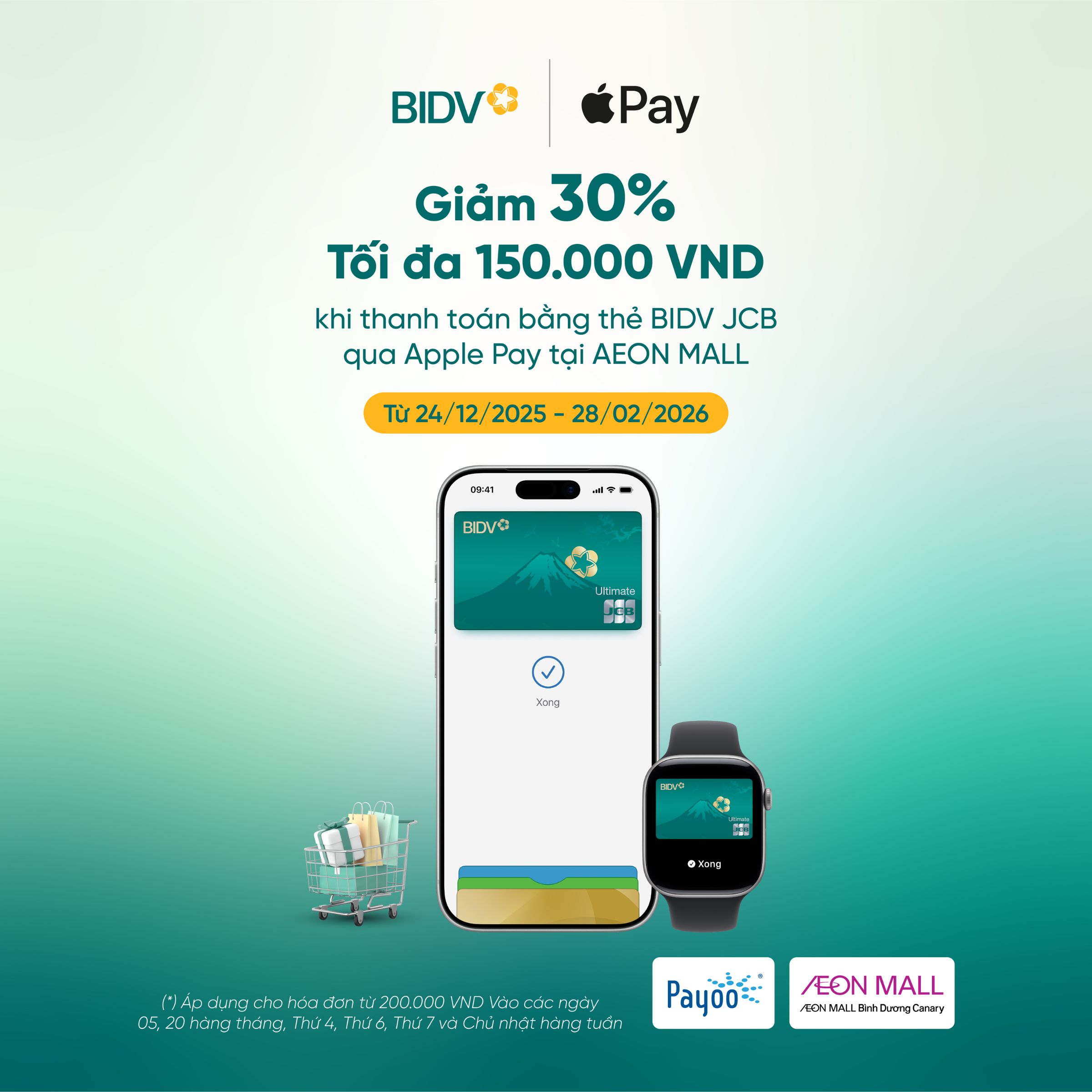 ƯU ĐÃI BIDV JCB APPLE PAY, MUA SẮM VUI VẺ, GIẢM ĐẾN 30% TẠI AEON MALL BÌNH DƯƠNG CANARY