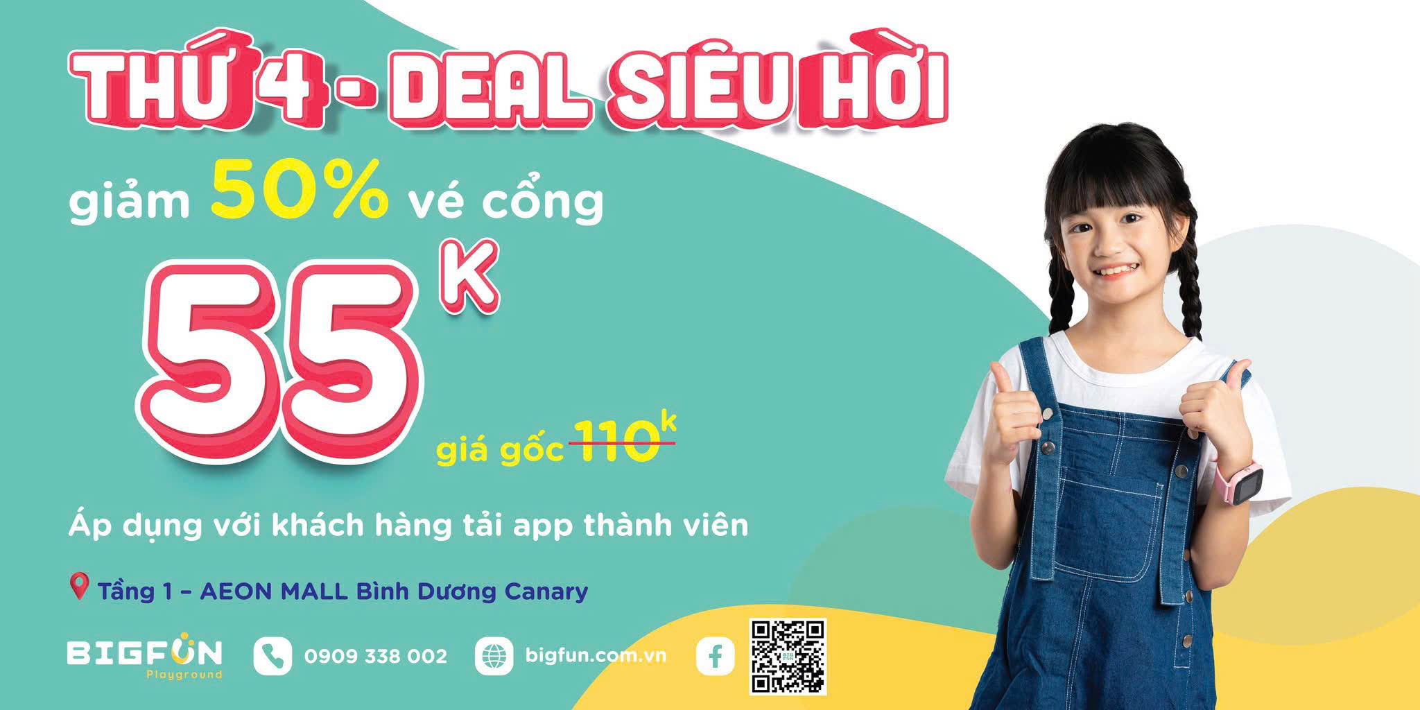 KHU VUI CHƠI BIG FUN | 🎉 CHỈ 55K/VÉ (giá gốc 110k) THỨ TƯ HẰNG TUẦN - TẠI BIGFUN AEON MALL BÌNH DƯƠNG CANARY
