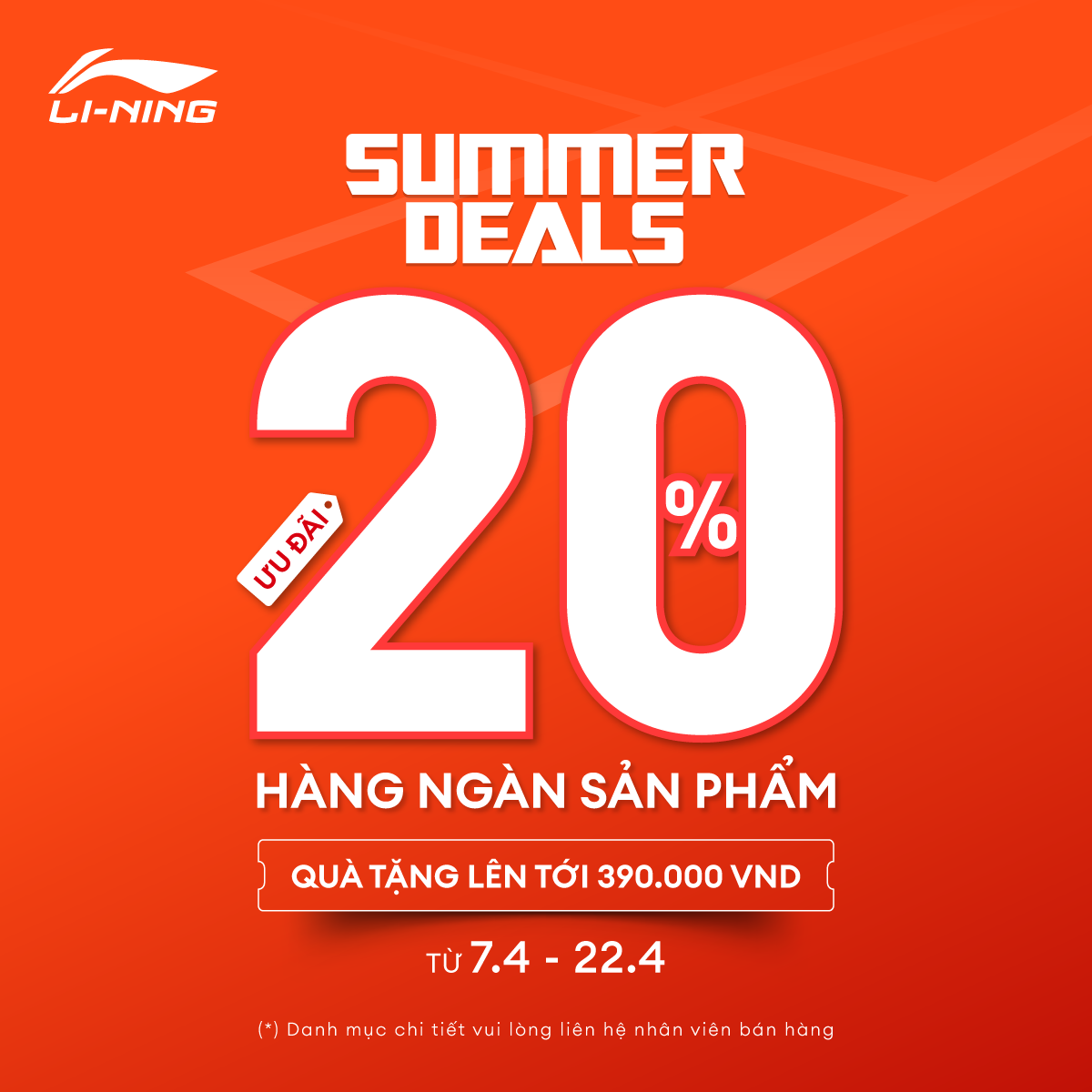 LI-NING SUMMER DEALS: GIẢM 20% + TẶNG QUÀ TỚI 390K