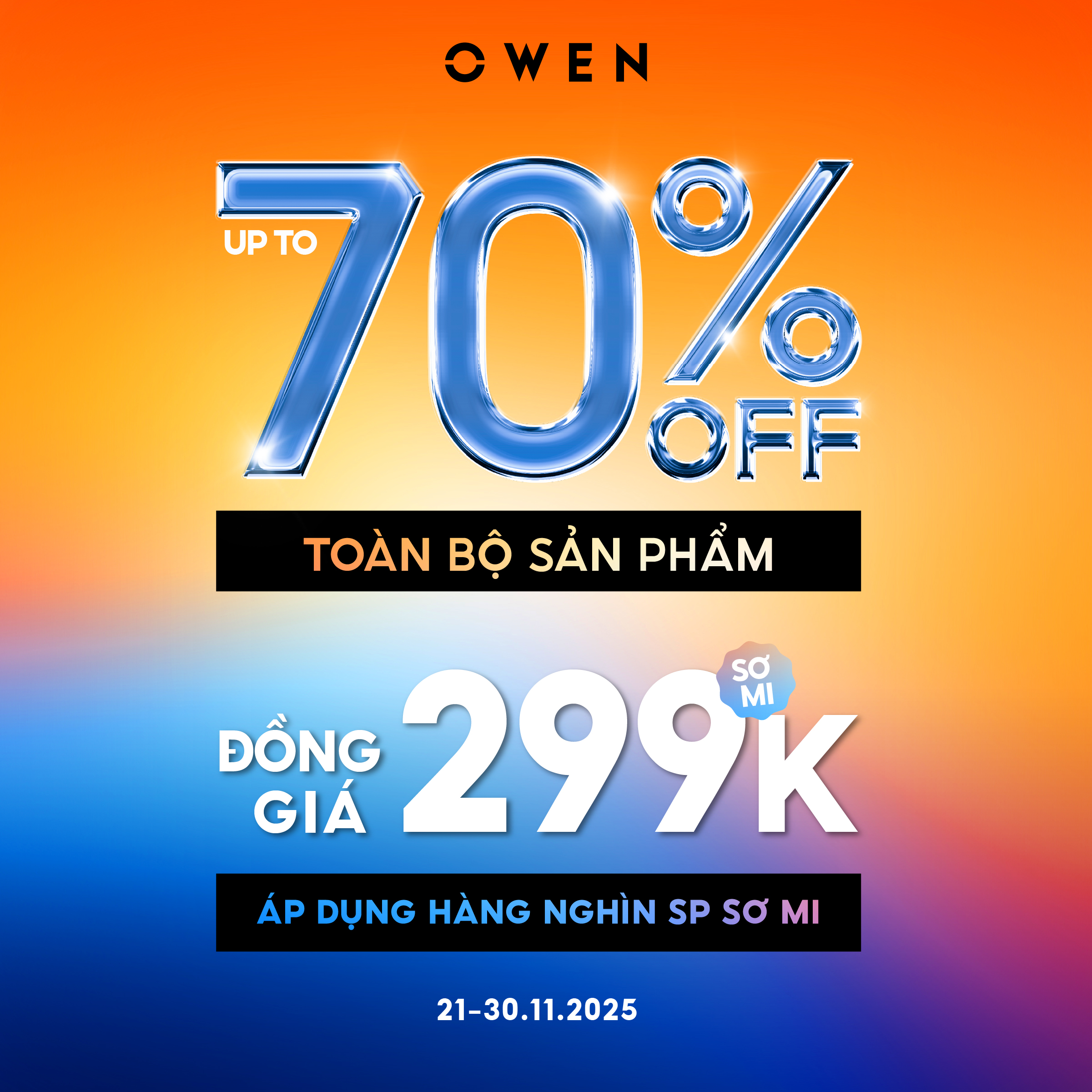 OWEN I BLACK FRIDAY - SALE UP TO 70%  TOÀN BỘ SẢN PHẨM - SƠ MI ĐỒNG GIÁ 299K (*)