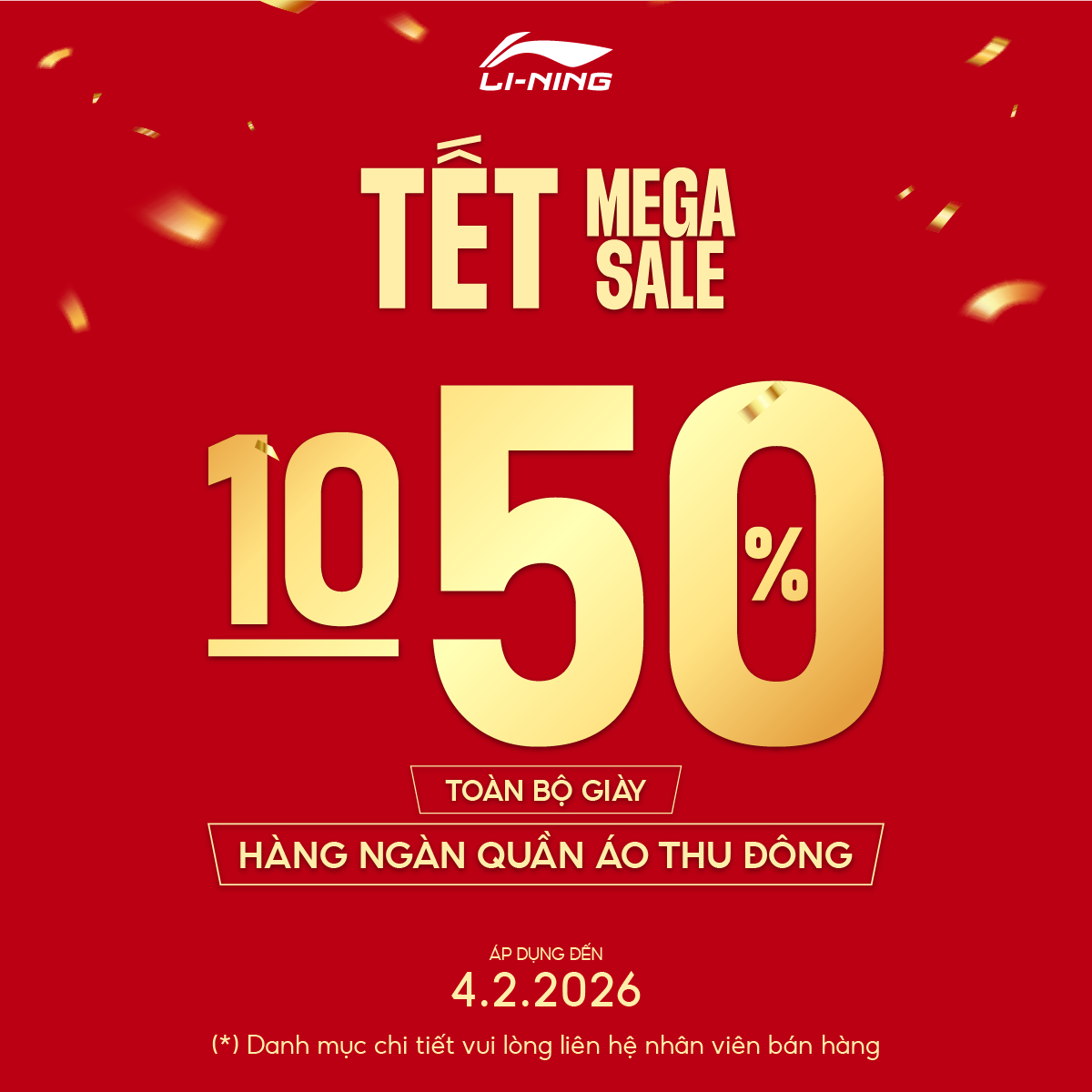 LI-NING - TẾT MEGA SALE: ƯU ĐÃI 10-50% TOÀN BỘ GIÀY VÀ HÀNG NGÀN QUẦN ÁO HÈ