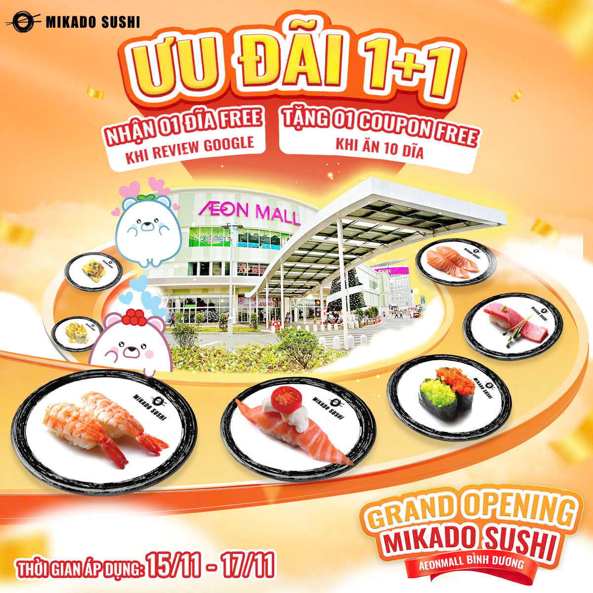 MIKADO SUSHI - ƯU ĐÃI HOT DÀNH RIÊNG CHO MIKADO SUSHI AEON MALL BÌNH DƯƠNG CANARY