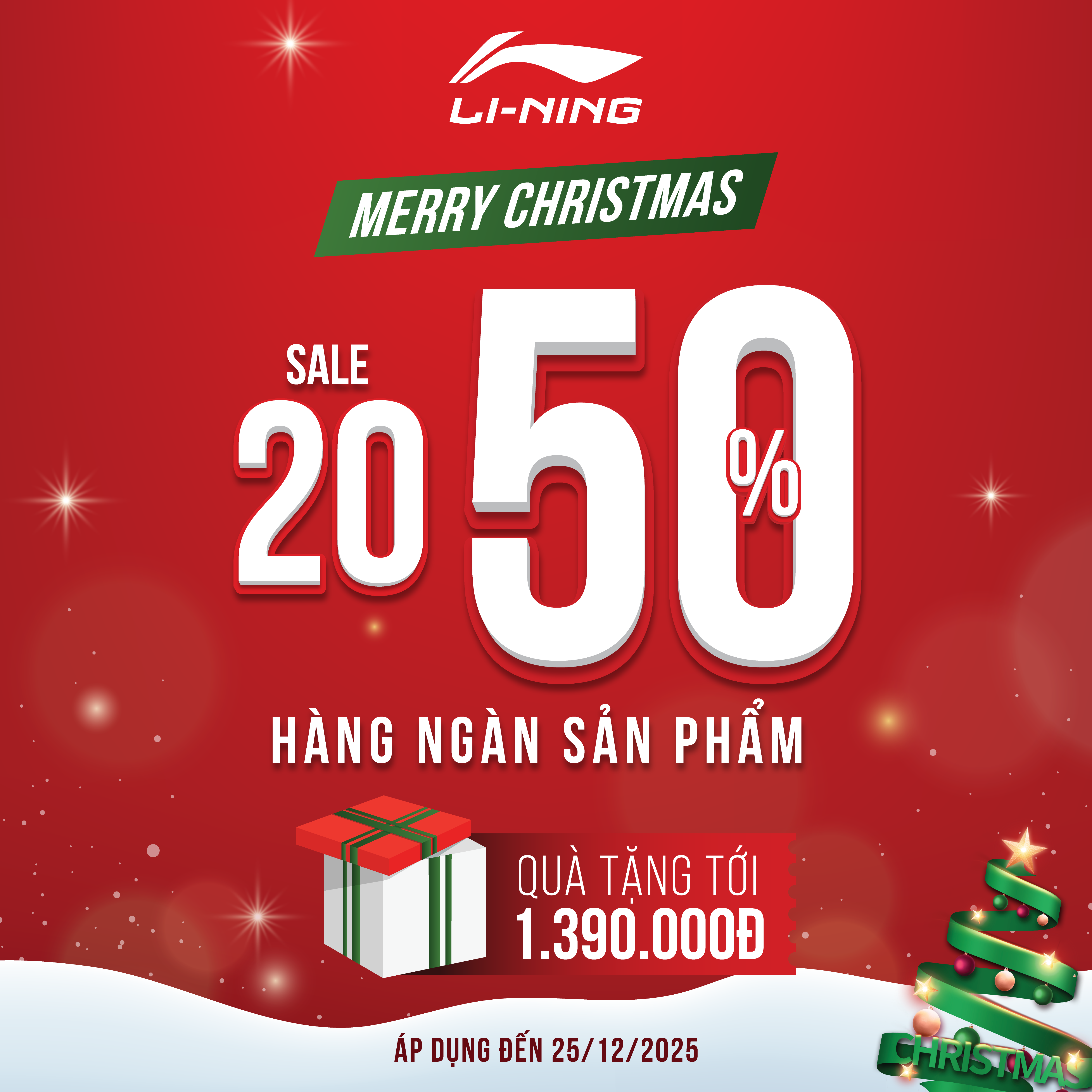 LI-NING - MERRY CHRISTMAS – SALE 20-50% HÀNG NGÀN SẢN PHẨM + QUÀ TỚI 1,390K