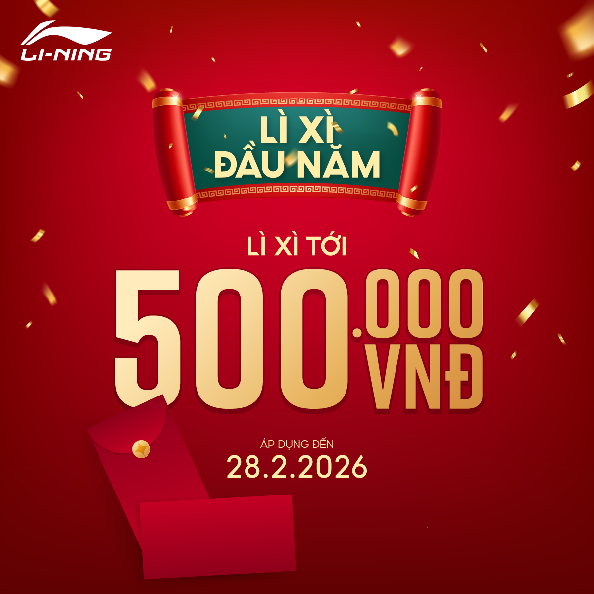 LI-NING - LÌ XÌ ĐẦU NĂM - KHAI XUÂN RỰC RỠ - NHẬN LÌ XÌ TỚI 500,000Đ