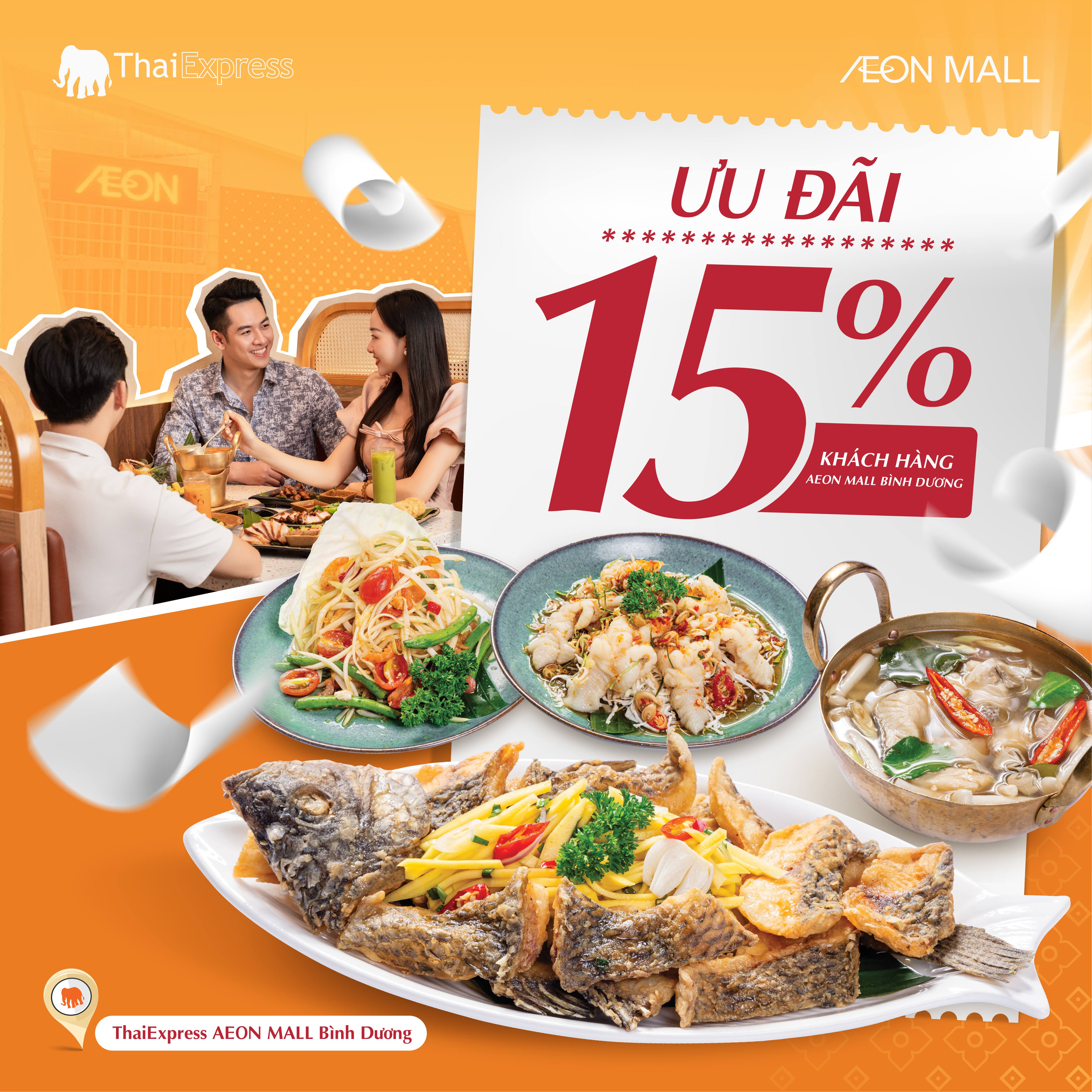 THAIEXPRESS - ƯU ĐÃI 15% KHÁCH HÀNG AEON MALL BÌNH DƯƠNG