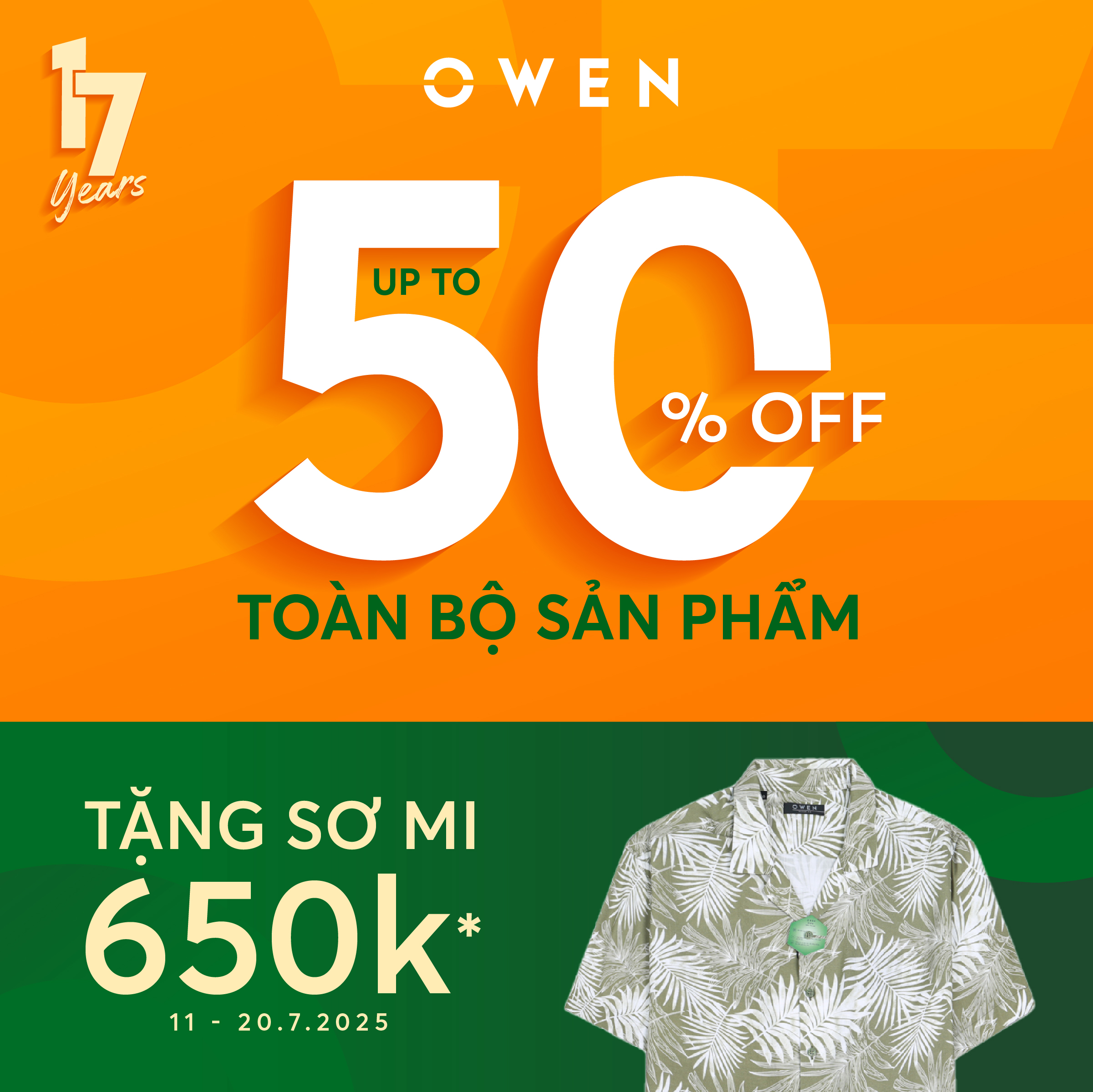 OWEN I BIG SALE GIẢM TỚI 50% TOÀN BỘ SẢN PHẨM - TẶNG NGAY SƠ MI HÈ MÁT 650K