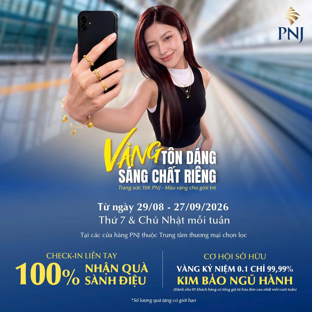 PNJ I CHECK IN NHẬN QUÀ - CƠ HỘI SỞ HỮU VÀNG KỶ NIỆM 0.1 CHỈ 99,99% KIM BẢO NGŨ HÀNH