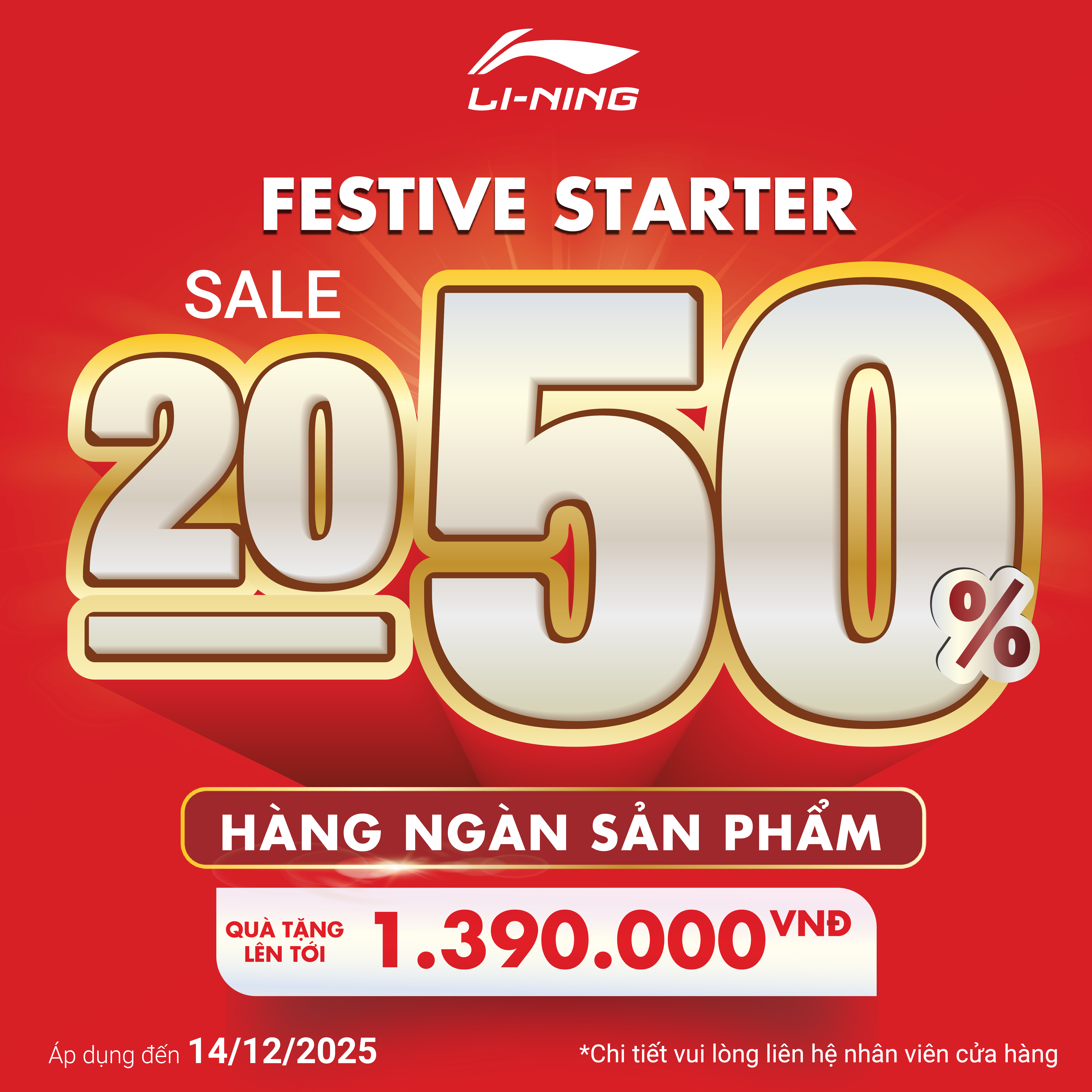 LI-NING KHỞI ĐỘNG MÙA LỄ HỘI - ƯU ĐÃI 20-50% HÀNG NGÀN SẢN PHẨM