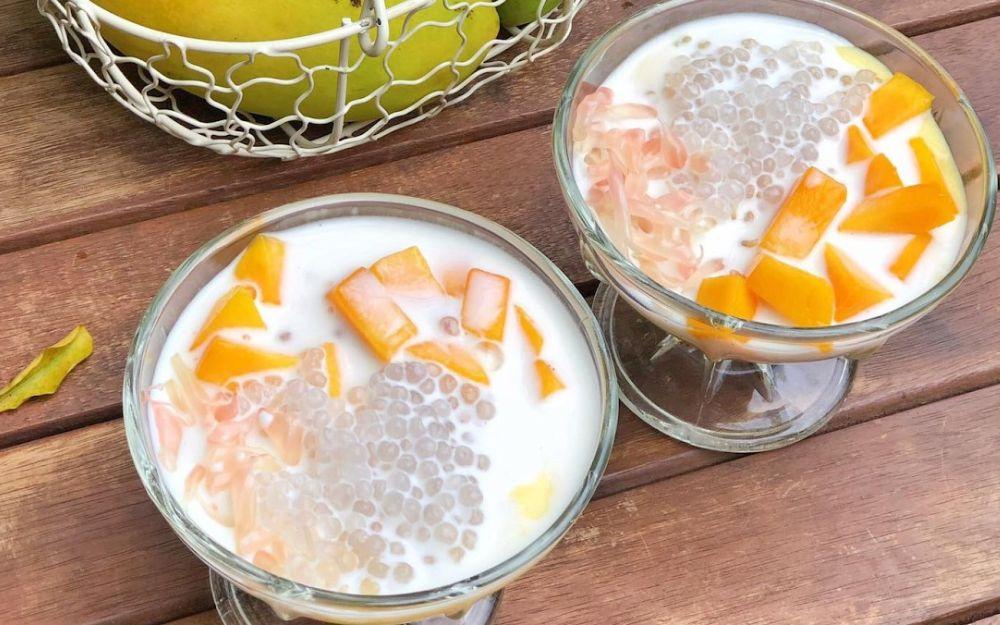 Đổi vị kỳ nghỉ dài ngày với chè bột báng nước cốt dừa Mã Lai thạch với nho khô California ngon béo, lạ miệng