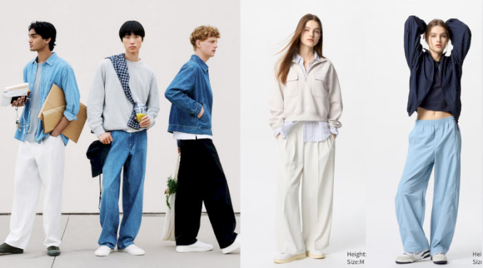 Nh&oacute;m người mẫu nam v&agrave; nữ mặc đồ m&ugrave;a thu đ&ocirc;ng của UNIQLO, với c&aacute;c thiết kế quần ống rộng, &aacute;o hoodie, &aacute;o sơ mi v&agrave; &aacute;o kho&aacute;c.