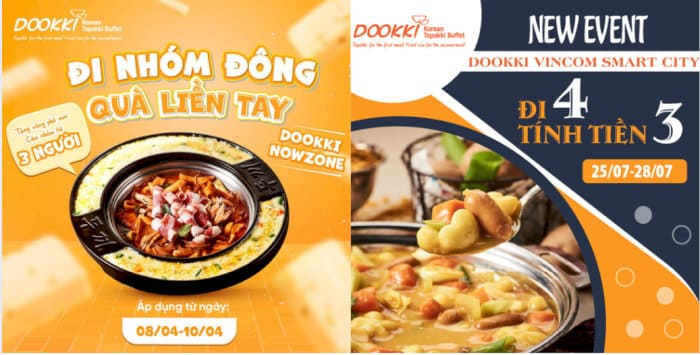  Biển hiệu Dookki với hình ảnh minh họa lẩu tokbokki hấp dẫn, phông chữ lớn, dễ đọc và màu sắc bắt mắt.