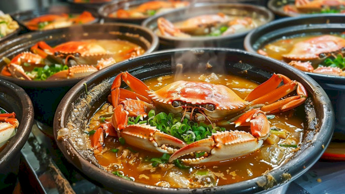 Nồi lẩu riêu cua bắp bò thơm ngon, nóng hổi tại một quán ăn ở Hà Nội.
