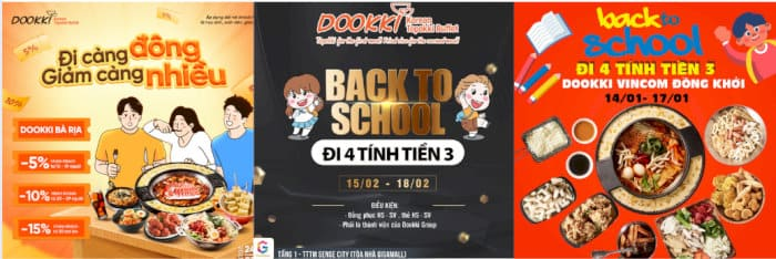  Biển hiệu nhà hàng Dookki tại Thủ Đức Pleiku với hình ảnh lẩu tokbokki hấp dẫn, thu hút khách hàng.