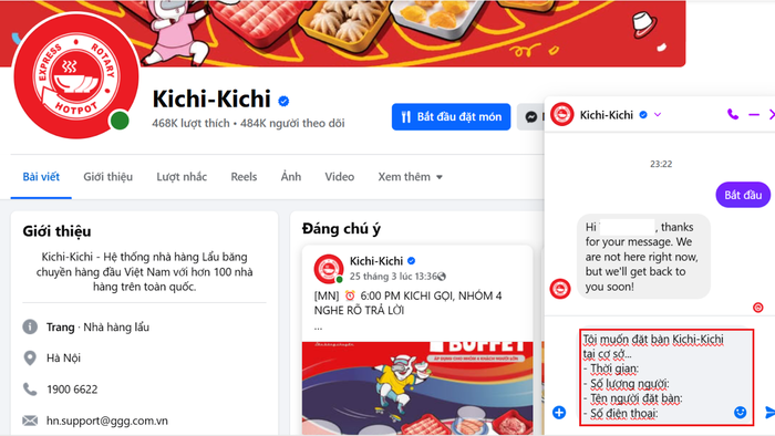 Đặt bàn qua Facebook Kichi-Kichi tiện lợi và nhanh chóng Đặt bàn qua Facebook Kichi-Kichi tiện lợi và nhanh chóng