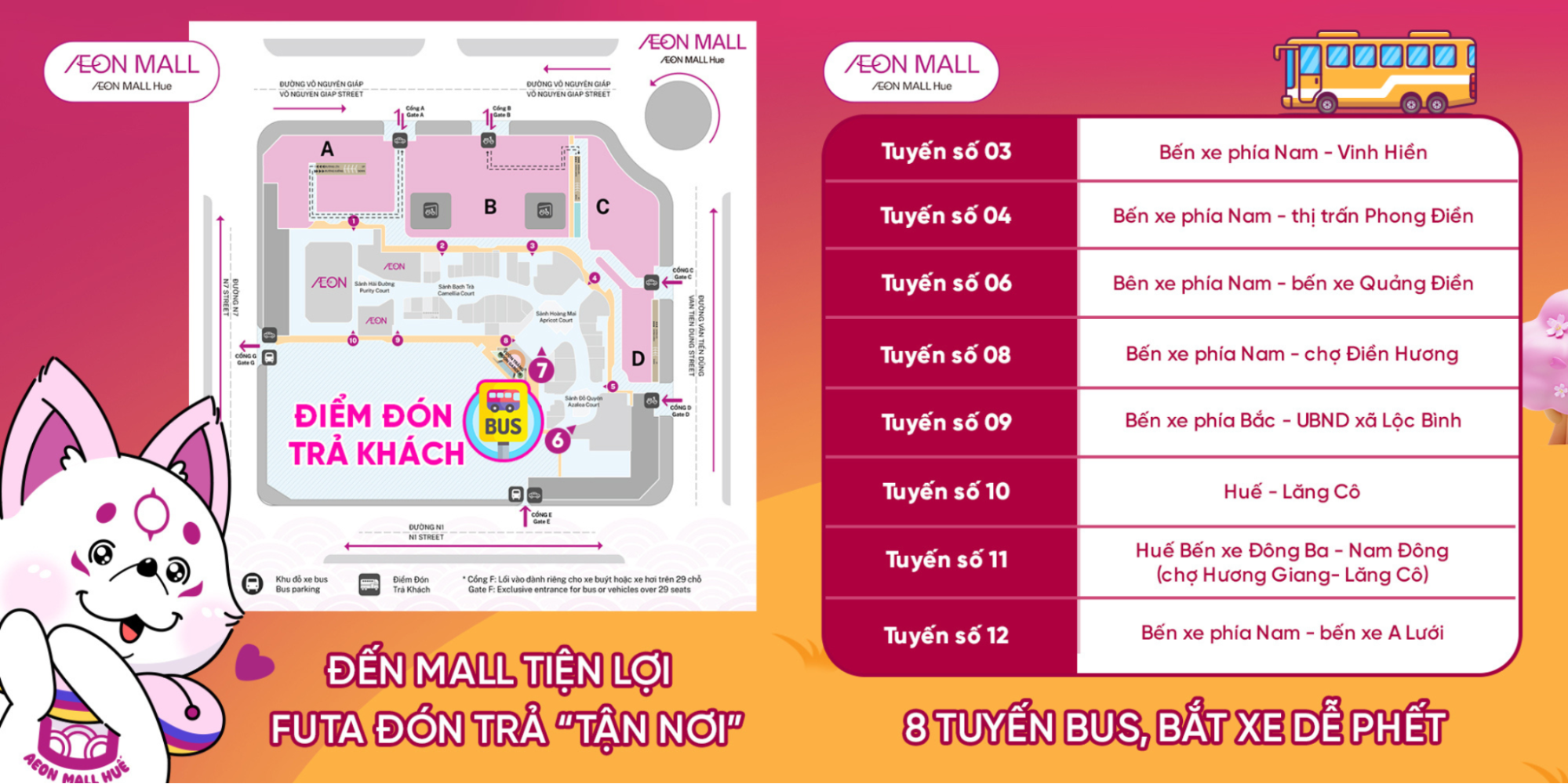 8 tuyến xe bus đi AEON MALL Huế: Lịch trình, điểm đón và giá vé