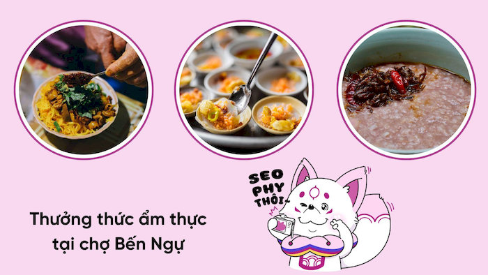 Ẩm thực l&agrave; một trong những điểm hấp dẫn nhất tại chợ Bến Ngự khi du kh&aacute;ch c&oacute; thể thưởng thức c&aacute;c m&oacute;n ăn với hương vị đậm đ&agrave; v&agrave; gi&aacute; cả phải chăng